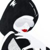 Illustration titled MLP Untitled #1 depicts a stylized figure with a black hood, silver sunglasses, and red lips. Posing thoughtfully with a hand near the face, this art print on a white background highlights striking black and red contrasts.