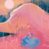 The art print Wandering portrays a figure with flowing pink hair beneath a full moon, gently crying over a heart in a pink pool, evoking melancholy and introspection.
