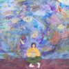 The Under the Sea art print features a person sitting cross-legged with a book, surrounded by a vivid underwater scene of fish and coral blending into the space. The dreamy, surreal atmosphere offers a whimsical escape perfect for any setting.