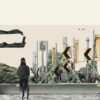 The Wind Of The Pacific art print portrays a person on a road alongside signs with black arrows pointing right, framed by greenery and a pale sky, capturing an elegant scene of direction and contemplation.