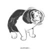 No Head Cat art print features a black and white abstract cat with a clear body and a spiral-blurred face, topped off with the CrispIsArt signature at the bottom.