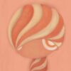 The BB BeBe art print showcases a digital illustration of a stylized character with an orange and cream-striped swirled head on a peach background. Its large eyes and neutral expression create a charming effect.