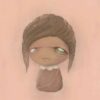 The PoPoPoppy Head 0001 art print showcases a stylized figure with a large head, droopy eyes, elongated features, side-swept brown hair, and a collar against a soft peach background, evoking a whimsical and surreal vibe.