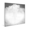 The art print titled Ingrávido 003 features an abstract human figure enveloped in swirling light and mist against an ethereal, cloudy background, seamlessly merging the translucent figure with vapor and light, while soft highlights enhance the monochromatic tone.