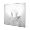 The Ingrávido 006 art print features a captivating black and white image of a serene woman with closed eyes, her face slightly blurred, and a intricately detailed whale appearing to float before her.