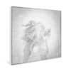 The grayscale art print, Ingrávido 009, depicts a woman with flowing hair and eyes closed as she listens to a large seashell. The textured background and her serene expression evoke tranquility and a profound connection with nature.