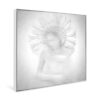 The Ingrávido 010 art print features a translucent figure with a large blooming flower in place of their head, giving it a surreal appearance. Soft, muted tones enhance its dreamlike quality.