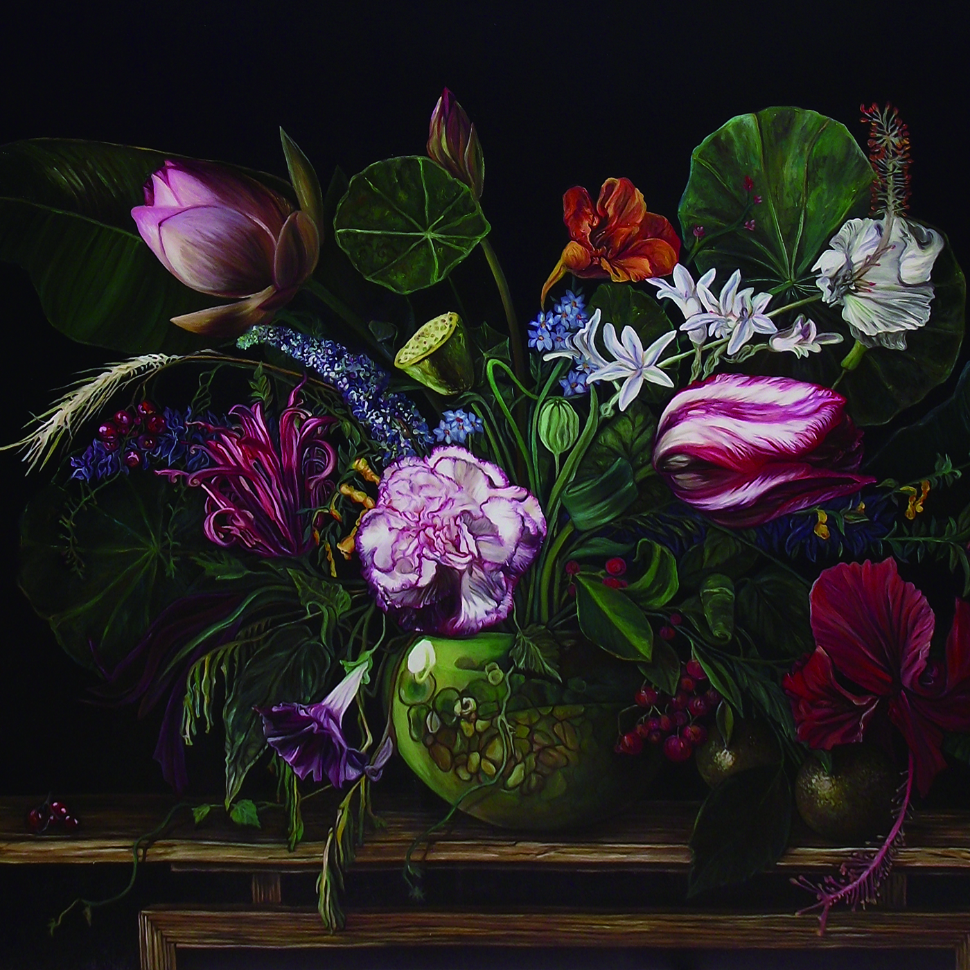 Green vase with amazing summer flowers still life - Image 3