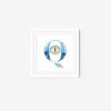 Q-shaped Letter Eye is a framed art print of the letter Q, styled with a sun and moon motif. The letter features celestial designs in blue shades, showcasing the sun at the top and the moon at the bottom against a white background.