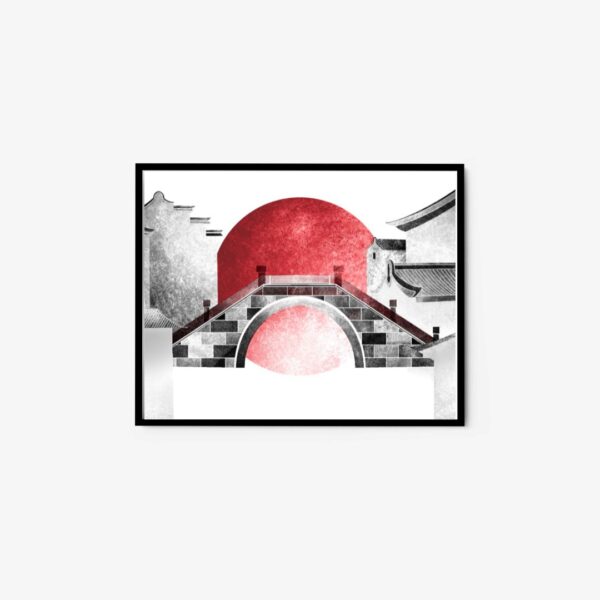 The Red Sun Over the Bridge Arch