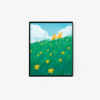 The Bear with You art print features two orange dogs on a green hill with yellow flowers, set against a tranquil blue sky dotted with fluffy white clouds.