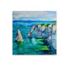 Echoes of Étretat, 2023 captures a coastal scene with a vibrant sea and tall cliffs, featuring a prominent sea stack beneath a lightly clouded sky, enhancing the serene beauty.