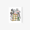The Monster 怪怪 - Souffle Pancakes art print features stacked pancakes with syrup, whipped cream, and berries. Japanese text and doodles like hearts and a syrup jug surround the dessert, adding a colorful and playful touch on a white background.