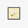 The Vanished Treasures art print is a framed abstract illustration featuring a small house, sun, butterfly, and various shapes in pastel colors on a light background.