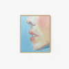 Colour Study - Under the Sun II is an art print of a watercolor painting showcasing a side profile with highlighted lips and nose, sweat-like droplets on skin, and a soft blue background that enhances its serene, refreshing mood—an exquisite addition to any collection.
