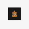 The Merry-go-round art print depicts a charming carousel with a red and orange striped canopy. It showcases four animals, including a horse and rabbit, gracefully rotating against a bold black square on a white background.