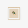 The Stay Cute art print showcases a long-haired person in a green shirt and blue shorts, posing beside the text Stay Cute. Its elegantly framed in light wood over a soft beige background.