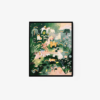 The Just Love art print features a whimsical landscape with animals like dogs, cats, and birds amidst rainbows, stars, flowers, trees, and a bright sun for a joyful and magical scene.