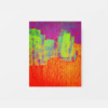 The Brush 1 art print features vibrant colors: a bold purple and blue background in the upper area, bright green patches in the middle, and a vivid orange lower section with vertical streaks for a captivating textured effect.