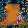 The enchanting art print, Room 405, showcases a cartoon-style illustration of a person with a leafy head standing before a wooden door labeled 405, surrounded by vibrant, colorful flowers and foliage in a captivating and playful setting.