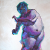 The Minuet in E Minor 02 art print is an abstract painting of a nude figure in blue, purple, and pink hues against a light background, with bold brushstrokes conveying movement and depth.